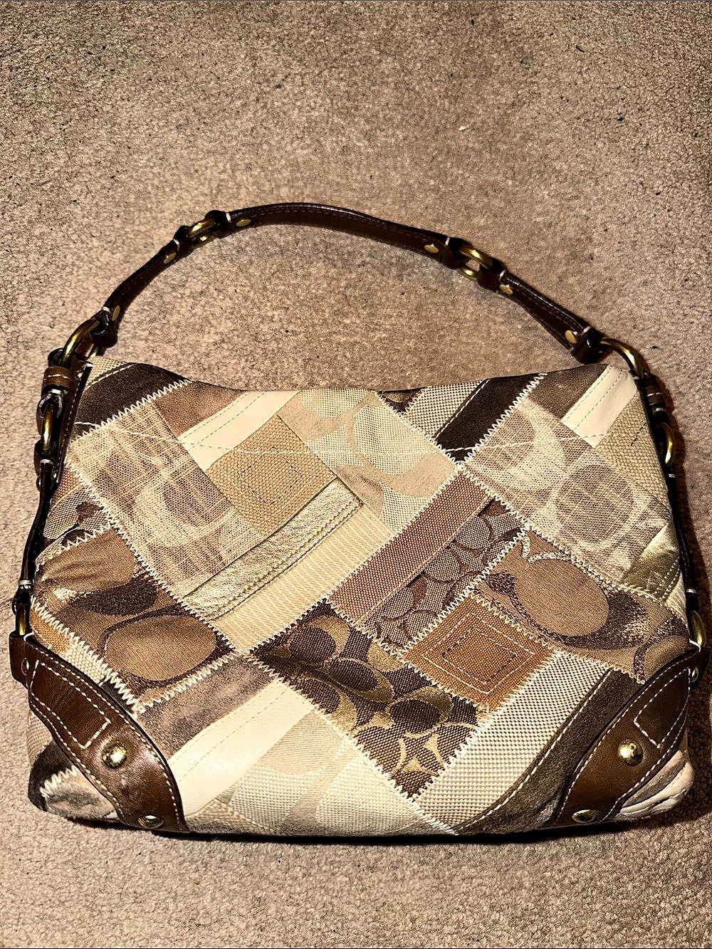Coach Patchwork Shoulder Bag in Brown & Beige